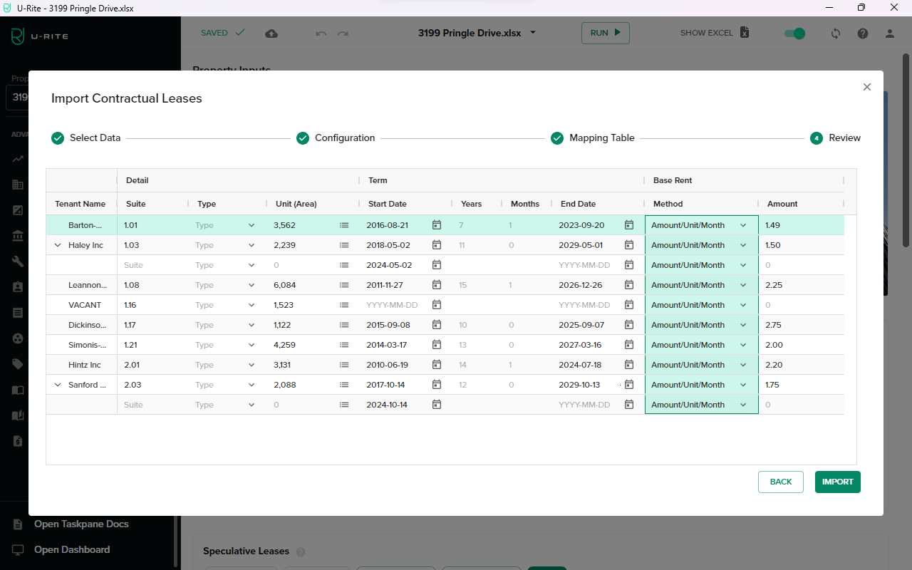 Apply Base Rent Method to all rows